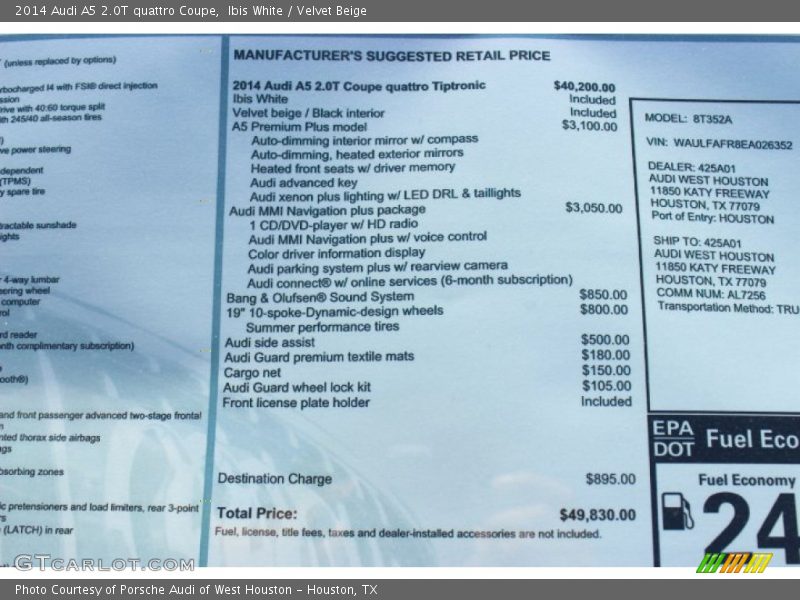 Ibis White / Velvet Beige 2014 Audi A5 2.0T quattro Coupe