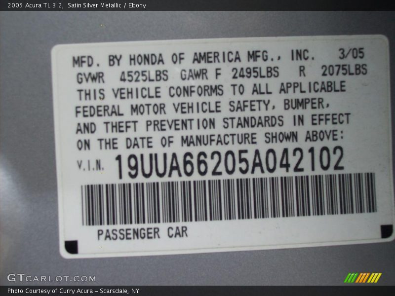 Satin Silver Metallic / Ebony 2005 Acura TL 3.2