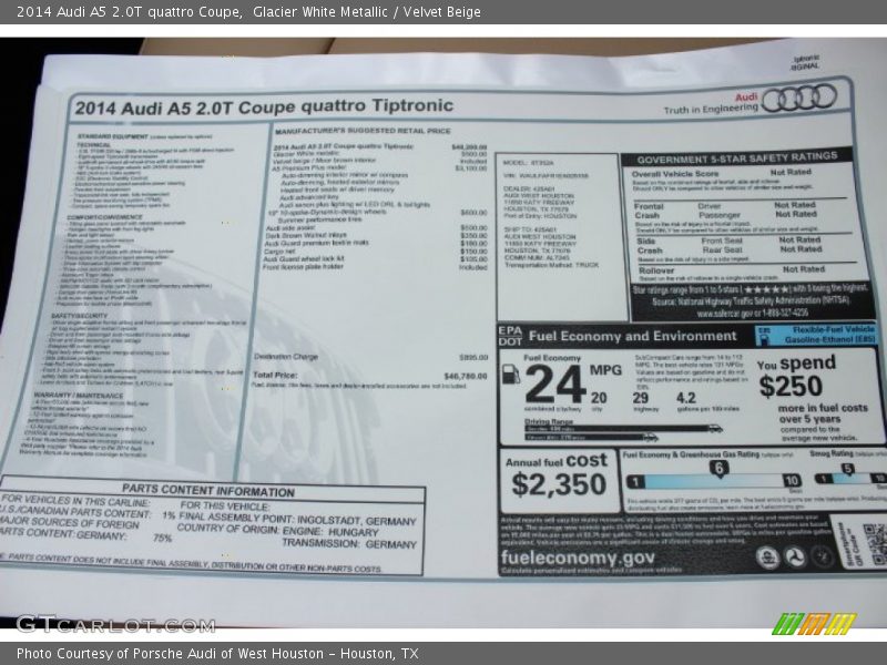 Glacier White Metallic / Velvet Beige 2014 Audi A5 2.0T quattro Coupe