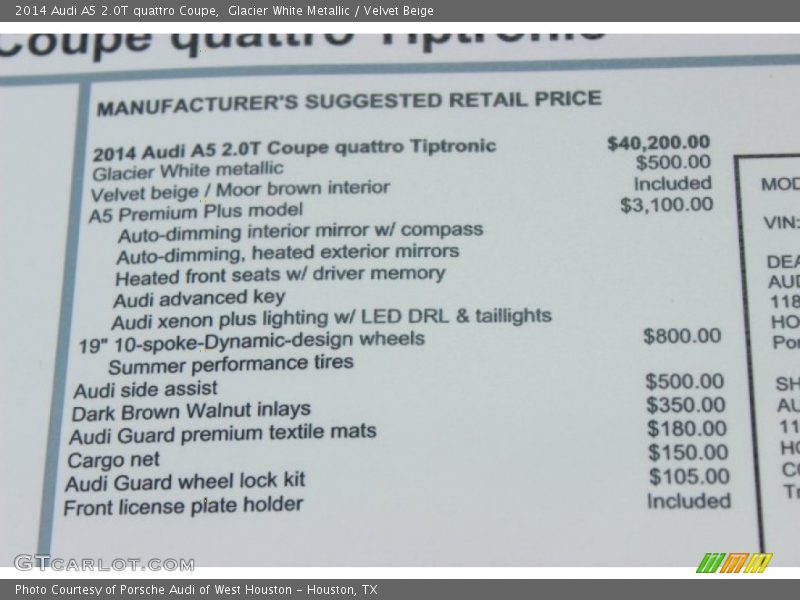 Glacier White Metallic / Velvet Beige 2014 Audi A5 2.0T quattro Coupe