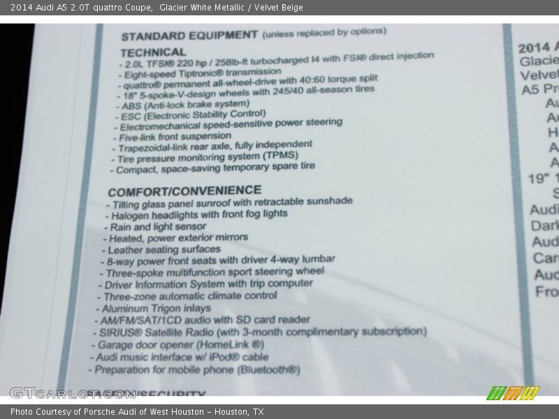 Glacier White Metallic / Velvet Beige 2014 Audi A5 2.0T quattro Coupe