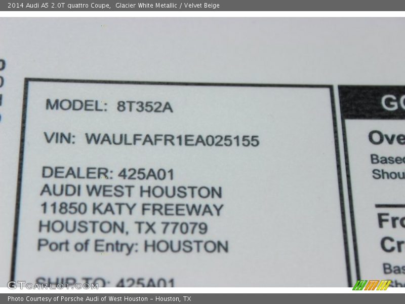 Glacier White Metallic / Velvet Beige 2014 Audi A5 2.0T quattro Coupe