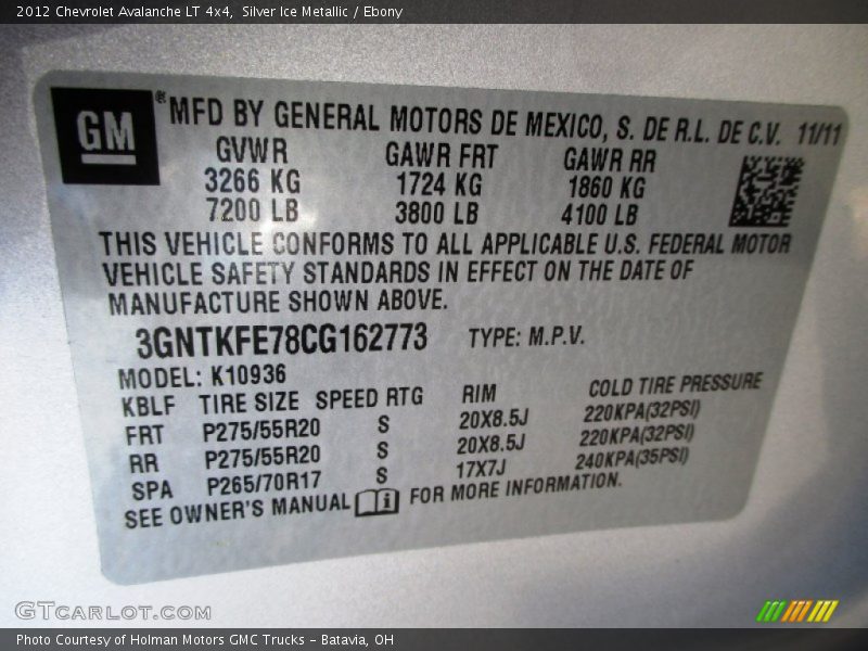 Silver Ice Metallic / Ebony 2012 Chevrolet Avalanche LT 4x4