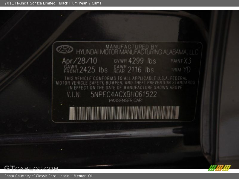 Black Plum Pearl / Camel 2011 Hyundai Sonata Limited