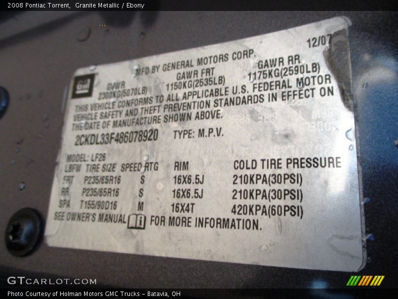 Granite Metallic / Ebony 2008 Pontiac Torrent