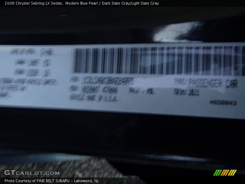 Modern Blue Pearl / Dark Slate Gray/Light Slate Gray 2008 Chrysler Sebring LX Sedan