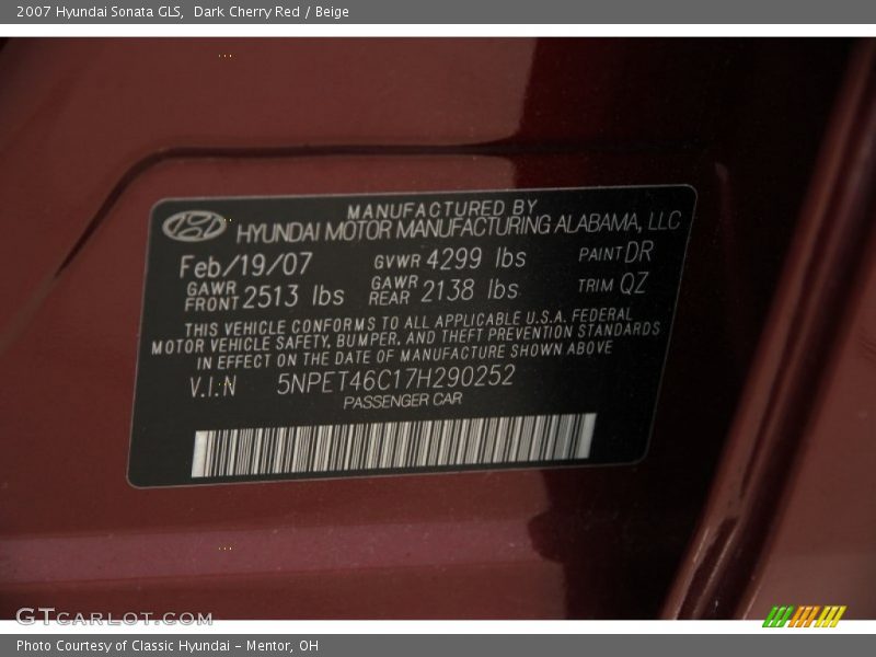 Dark Cherry Red / Beige 2007 Hyundai Sonata GLS