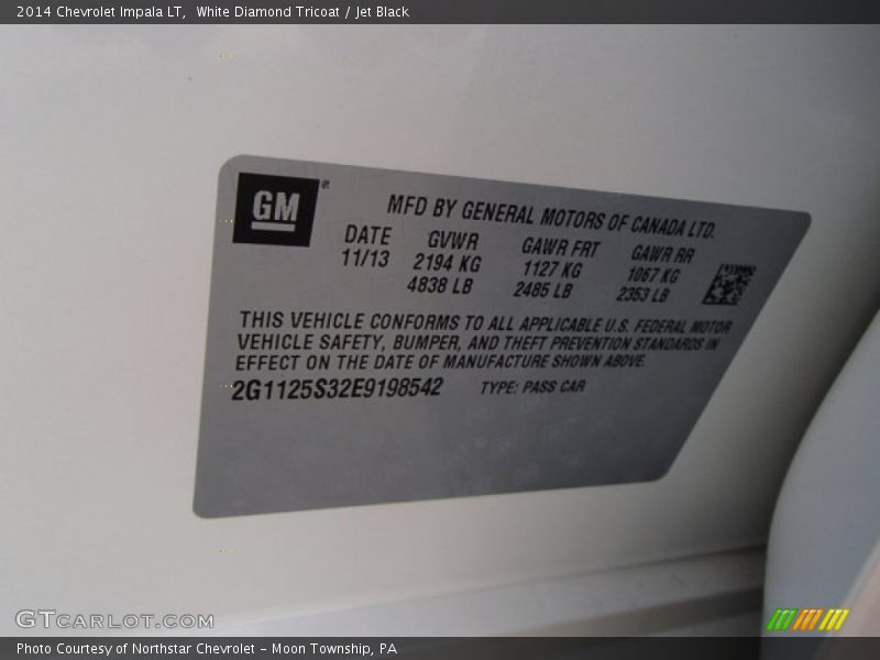 White Diamond Tricoat / Jet Black 2014 Chevrolet Impala LT