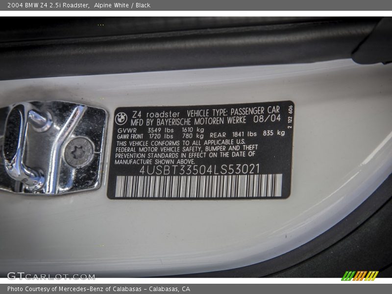 Alpine White / Black 2004 BMW Z4 2.5i Roadster