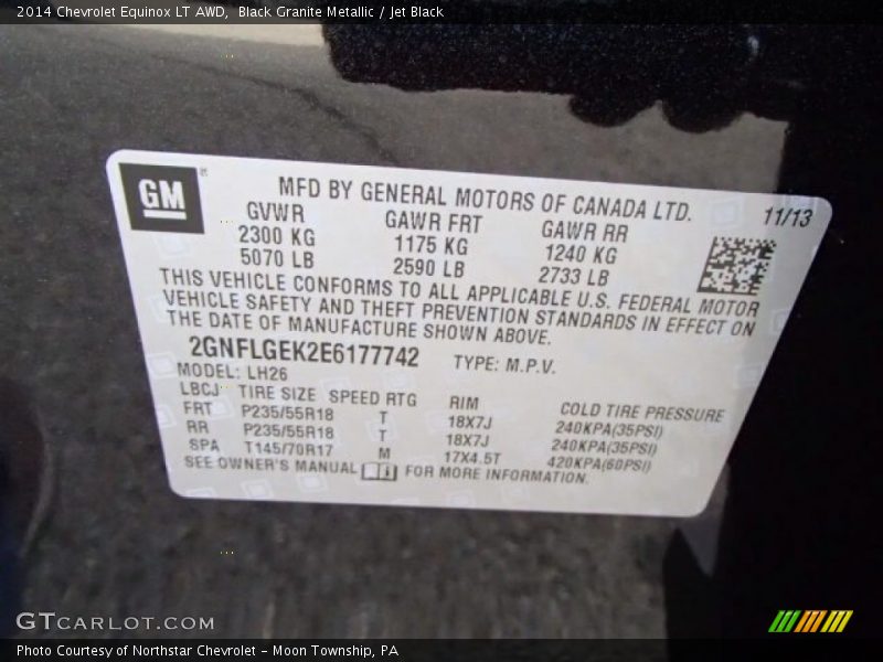 Black Granite Metallic / Jet Black 2014 Chevrolet Equinox LT AWD