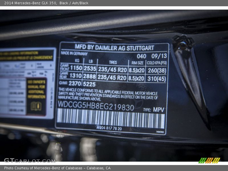 Black / Ash/Black 2014 Mercedes-Benz GLK 350