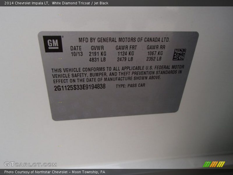 White Diamond Tricoat / Jet Black 2014 Chevrolet Impala LT