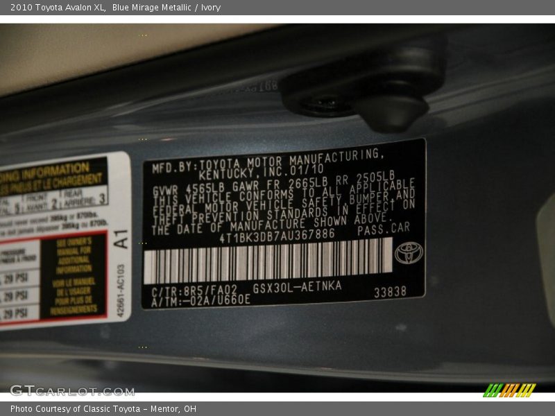 2010 Avalon XL Blue Mirage Metallic Color Code 8R5