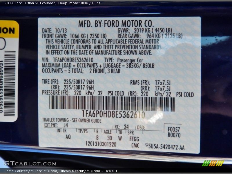 Deep Impact Blue / Dune 2014 Ford Fusion SE EcoBoost