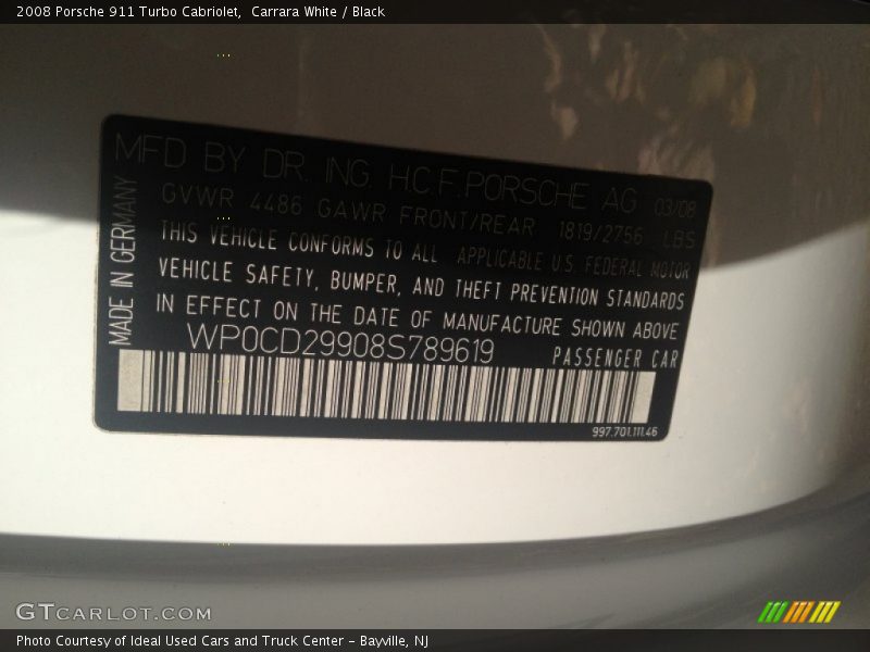 Carrara White / Black 2008 Porsche 911 Turbo Cabriolet