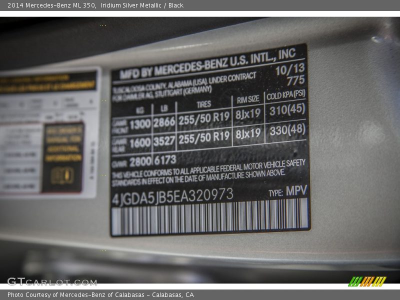 Iridium Silver Metallic / Black 2014 Mercedes-Benz ML 350