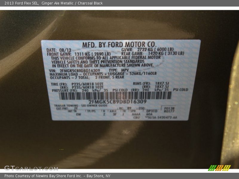 Ginger Ale Metallic / Charcoal Black 2013 Ford Flex SEL