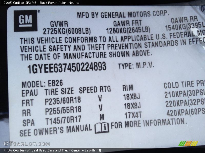 Black Raven / Light Neutral 2005 Cadillac SRX V6