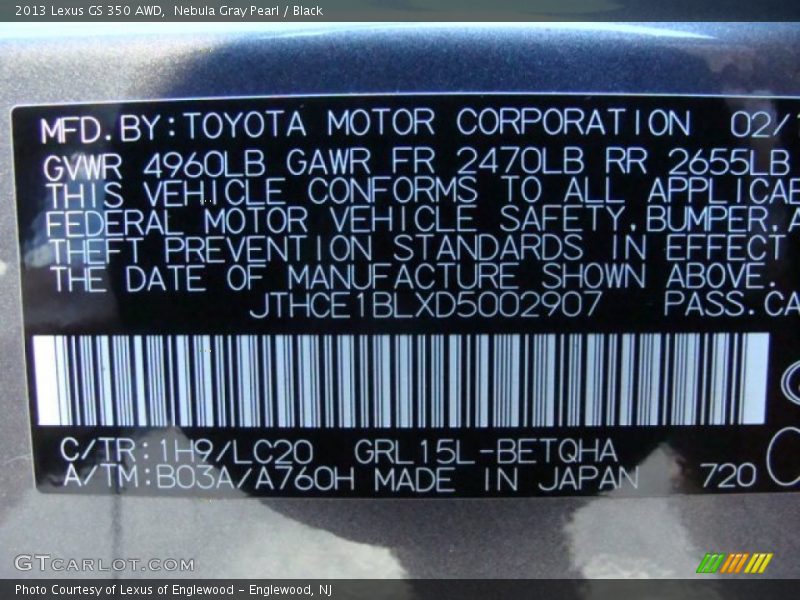 Nebula Gray Pearl / Black 2013 Lexus GS 350 AWD