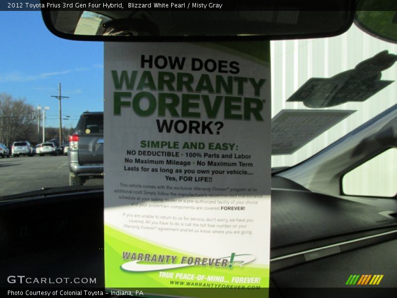 Blizzard White Pearl / Misty Gray 2012 Toyota Prius 3rd Gen Four Hybrid