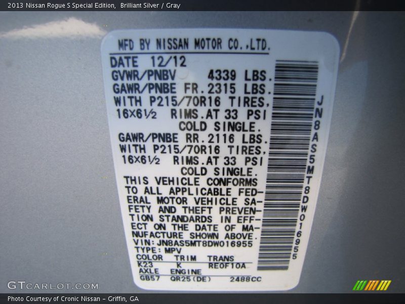 Brilliant Silver / Gray 2013 Nissan Rogue S Special Edition