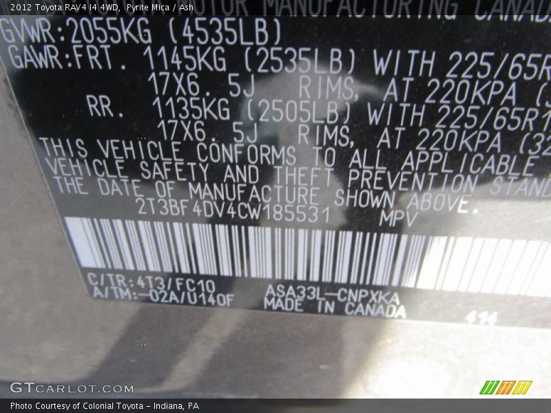 Pyrite Mica / Ash 2012 Toyota RAV4 I4 4WD