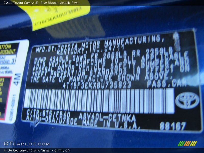 Blue Ribbon Metallic / Ash 2011 Toyota Camry LE