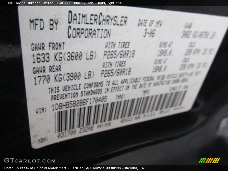 Black / Dark Khaki/Light Khaki 2006 Dodge Durango Limited HEMI 4x4