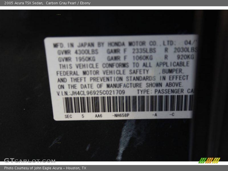 Carbon Gray Pearl / Ebony 2005 Acura TSX Sedan