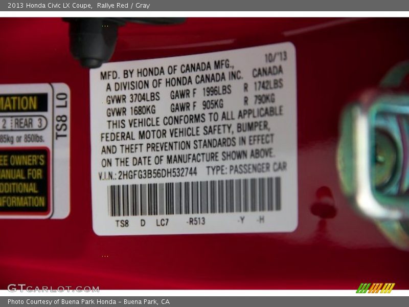 Rallye Red / Gray 2013 Honda Civic LX Coupe