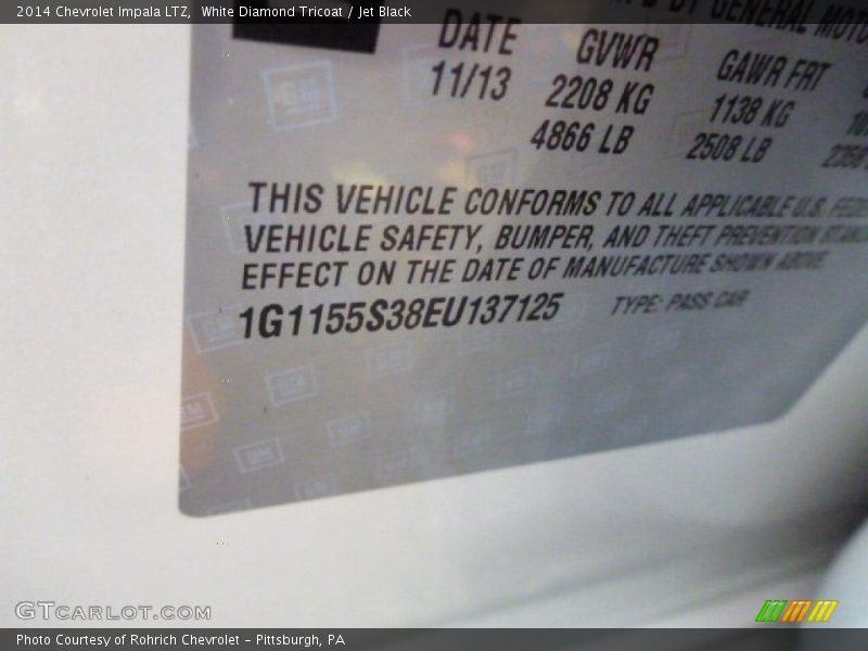 White Diamond Tricoat / Jet Black 2014 Chevrolet Impala LTZ