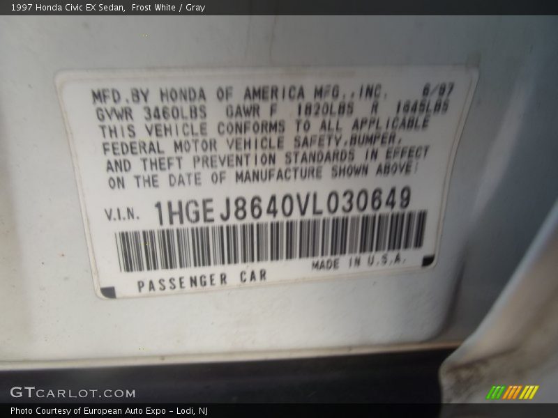 Frost White / Gray 1997 Honda Civic EX Sedan