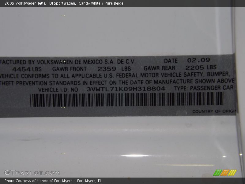 Candy White / Pure Beige 2009 Volkswagen Jetta TDI SportWagen