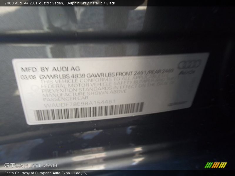 Dolphin Grey Metallic / Black 2008 Audi A4 2.0T quattro Sedan