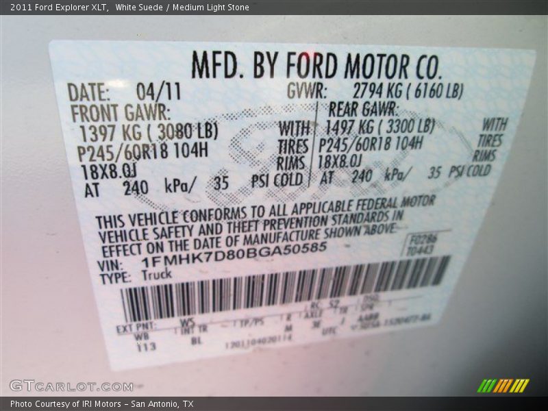 White Suede / Medium Light Stone 2011 Ford Explorer XLT