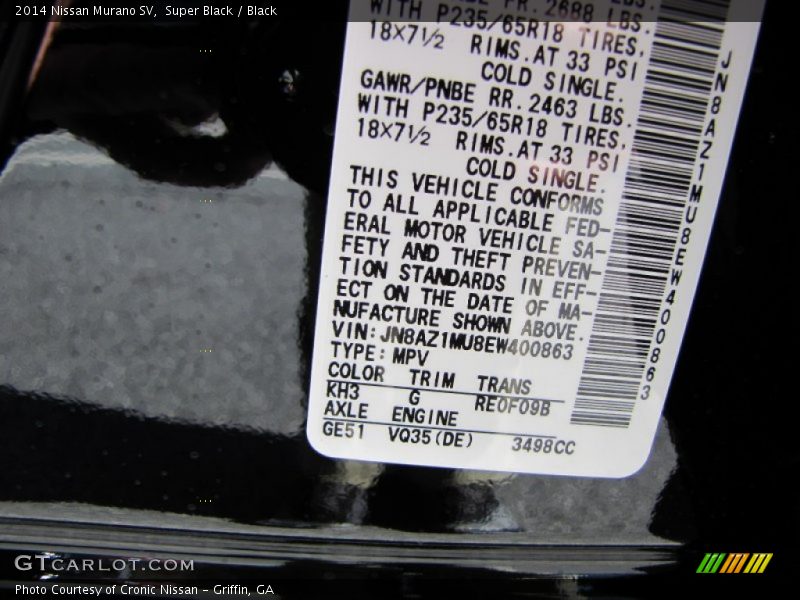 2014 Murano SV Super Black Color Code KH3