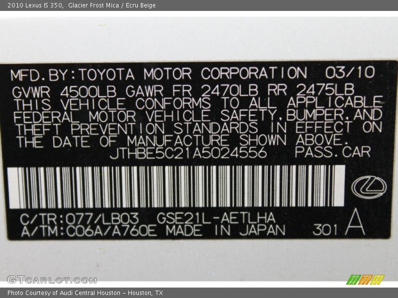 Glacier Frost Mica / Ecru Beige 2010 Lexus IS 350