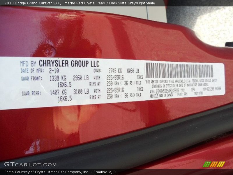 Inferno Red Crystal Pearl / Dark Slate Gray/Light Shale 2010 Dodge Grand Caravan SXT