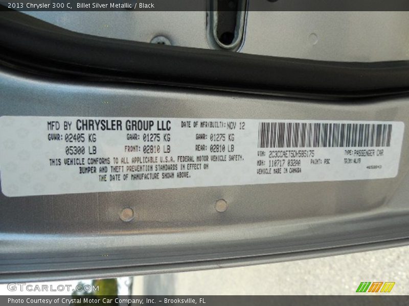 Billet Silver Metallic / Black 2013 Chrysler 300 C