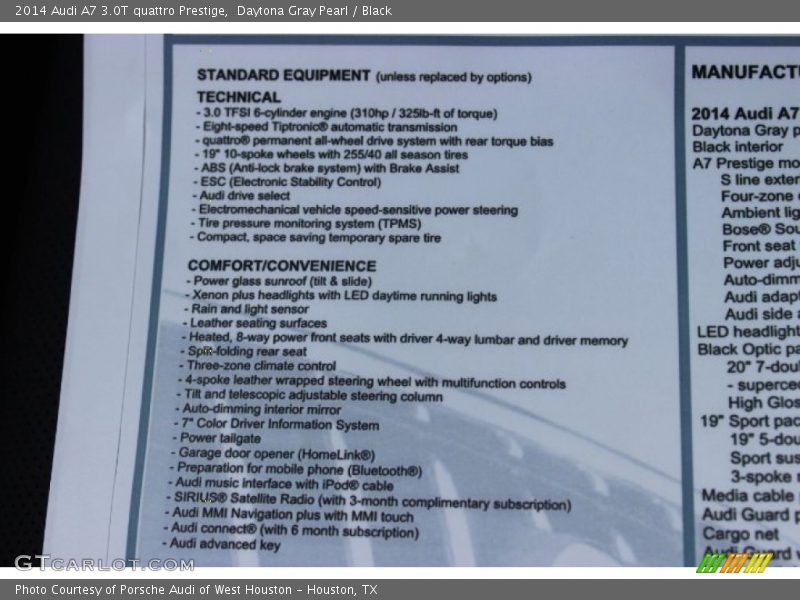 Daytona Gray Pearl / Black 2014 Audi A7 3.0T quattro Prestige