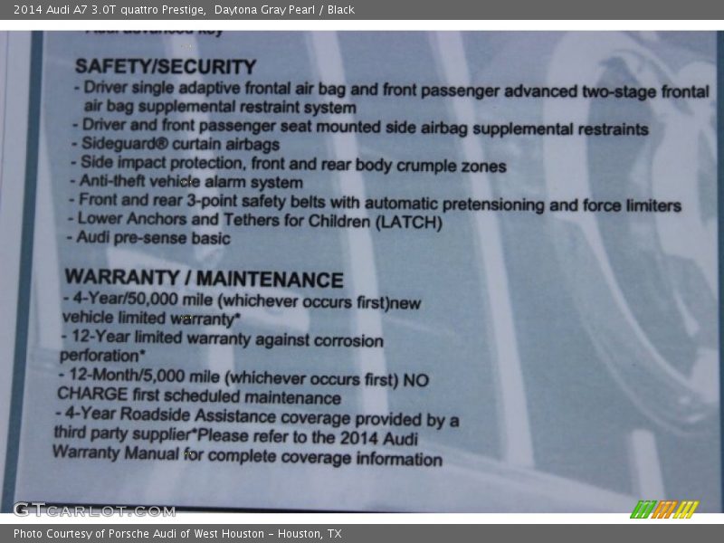 Daytona Gray Pearl / Black 2014 Audi A7 3.0T quattro Prestige