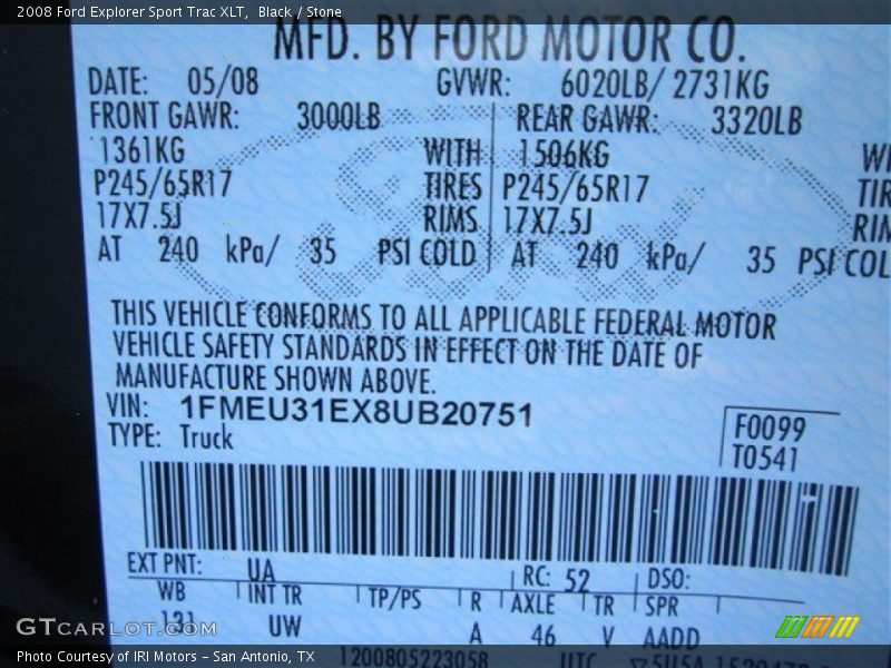Black / Stone 2008 Ford Explorer Sport Trac XLT