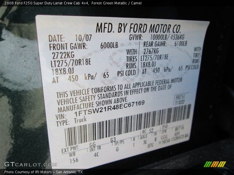 Forest Green Metallic / Camel 2008 Ford F250 Super Duty Lariat Crew Cab 4x4