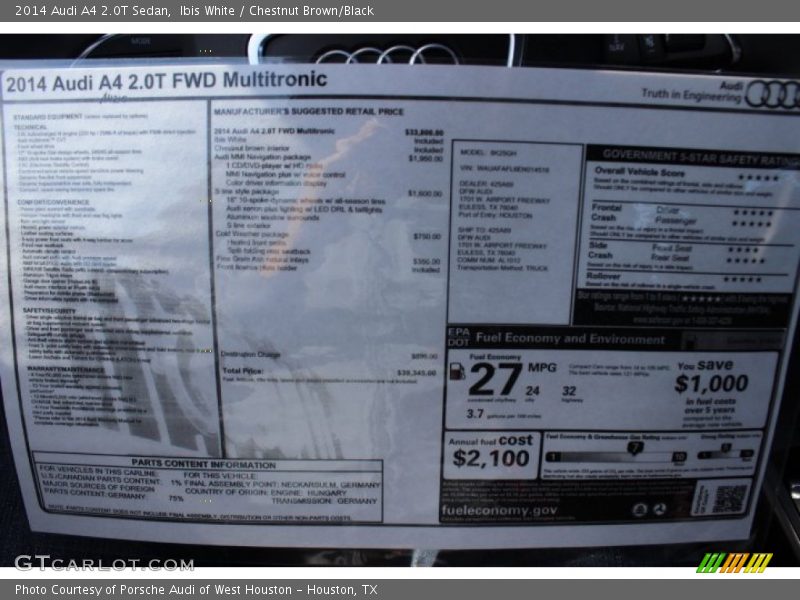 Ibis White / Chestnut Brown/Black 2014 Audi A4 2.0T Sedan