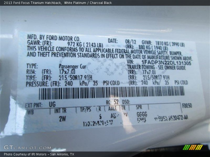 White Platinum / Charcoal Black 2013 Ford Focus Titanium Hatchback