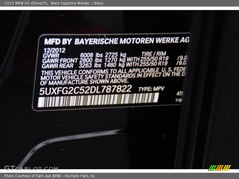 Black Sapphire Metallic / Black 2013 BMW X6 xDrive35i