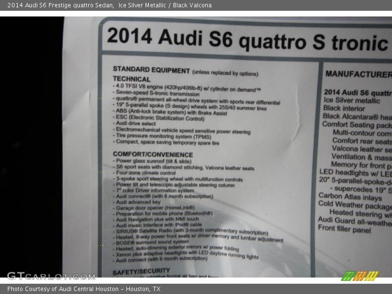  2014 S6 Prestige quattro Sedan Window Sticker