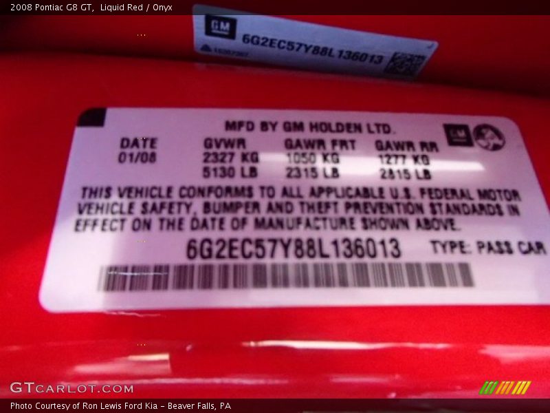 Liquid Red / Onyx 2008 Pontiac G8 GT