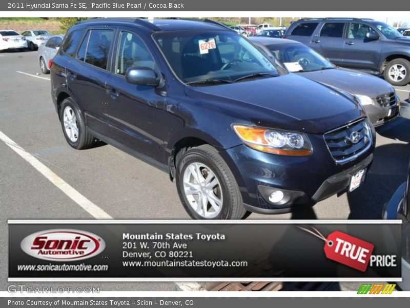 Pacific Blue Pearl / Cocoa Black 2011 Hyundai Santa Fe SE