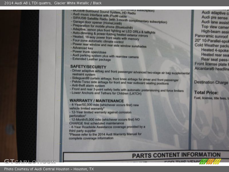 Glacier White Metallic / Black 2014 Audi A8 L TDI quattro